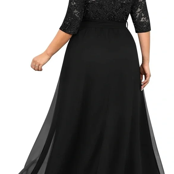 Pinup Fashion Lace Chiffon Wrap V Neck Dresse NWOT - Picture 3 of 9